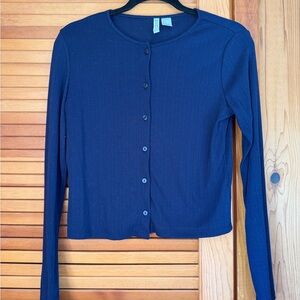 Women's Navy Blue Button-Up Cardigan